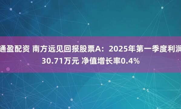 通盈配资 南方远见回报股票A：2025年第一季度利润30.71万元 净值增长率0.4%